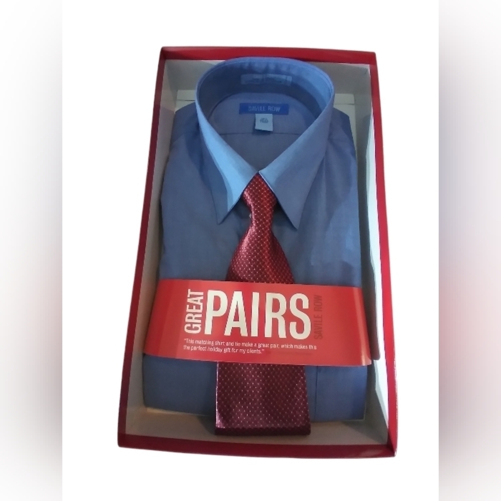 Savile Row mens button down dress shirt with tie in box large business office